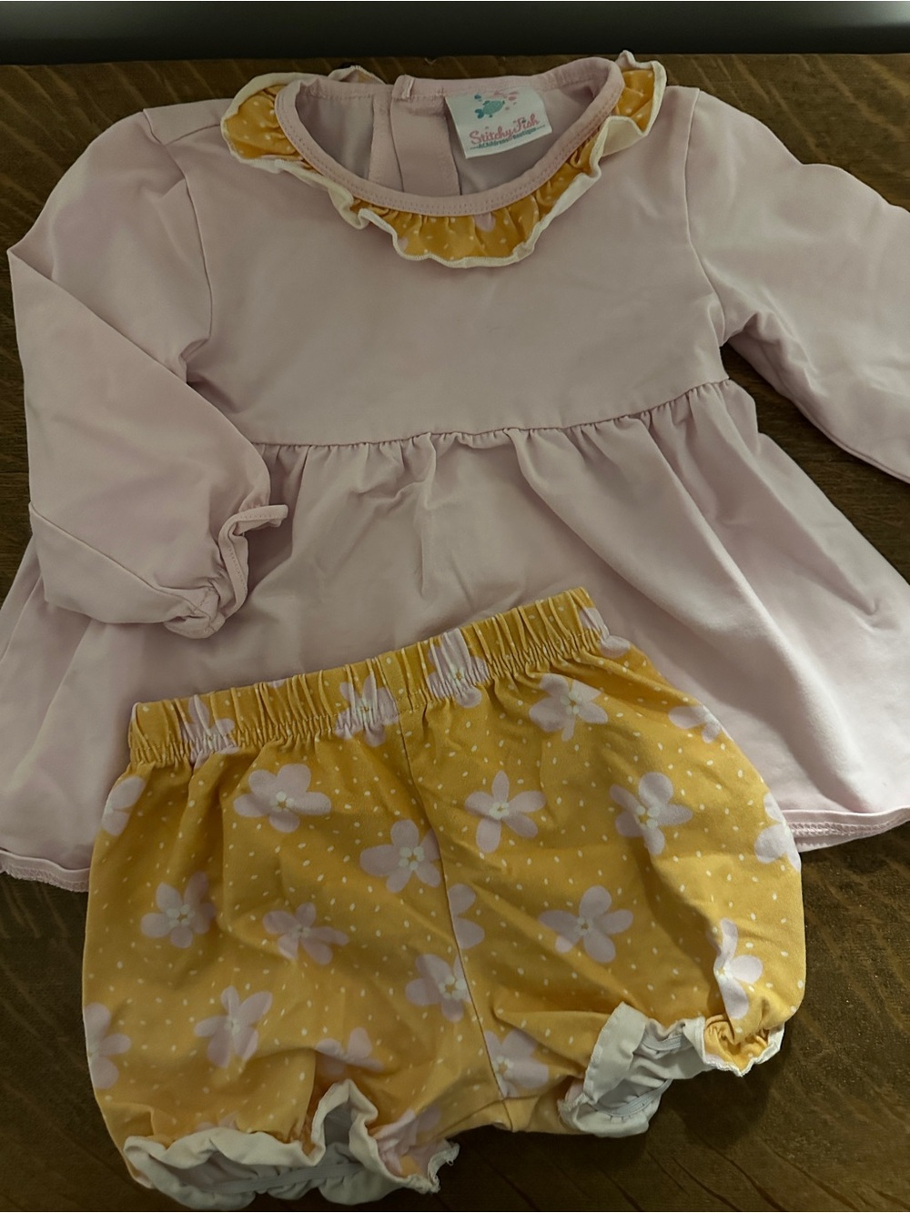 Saddlebred Kids Pink Ruffle Top & Yellow Floral Bloomers Matching Set